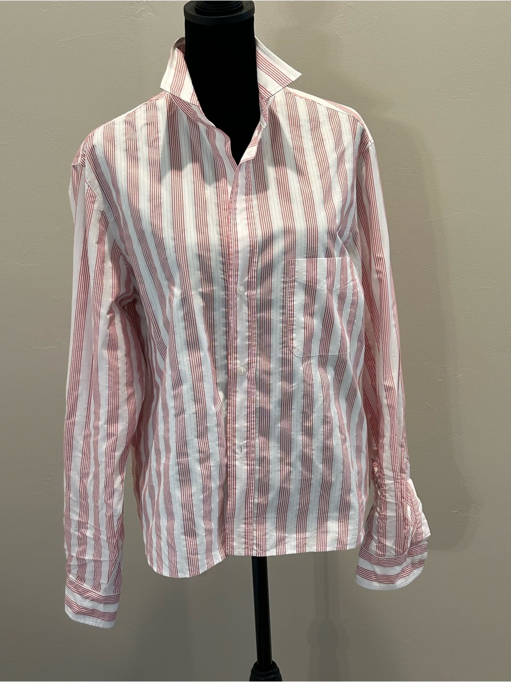 Frank & Eileen Red and Cream Striped Silvio Button-Up Shirt, Size M